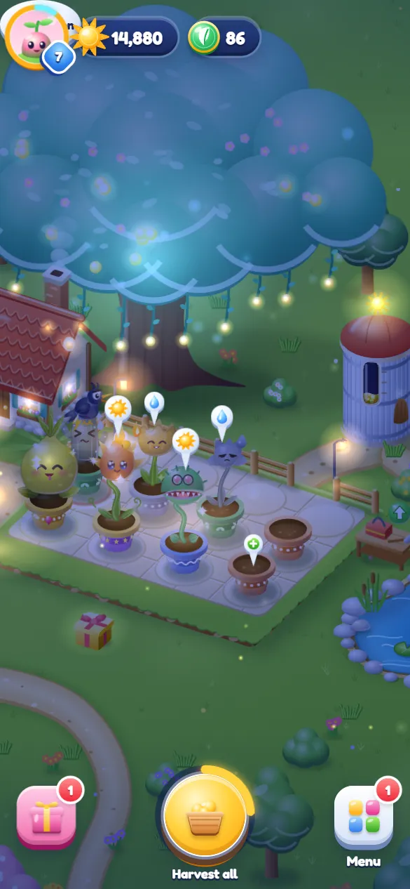The ranch at night with fireflies and warm lights